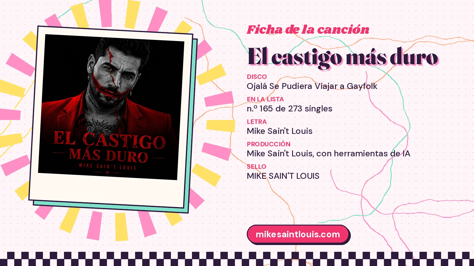 Song card for «El castigo más duro» with its cover art: from the album «Ojalá Se Pudiera Viajar a Gayfolk», lyrics and production by Mike Sain't Louis