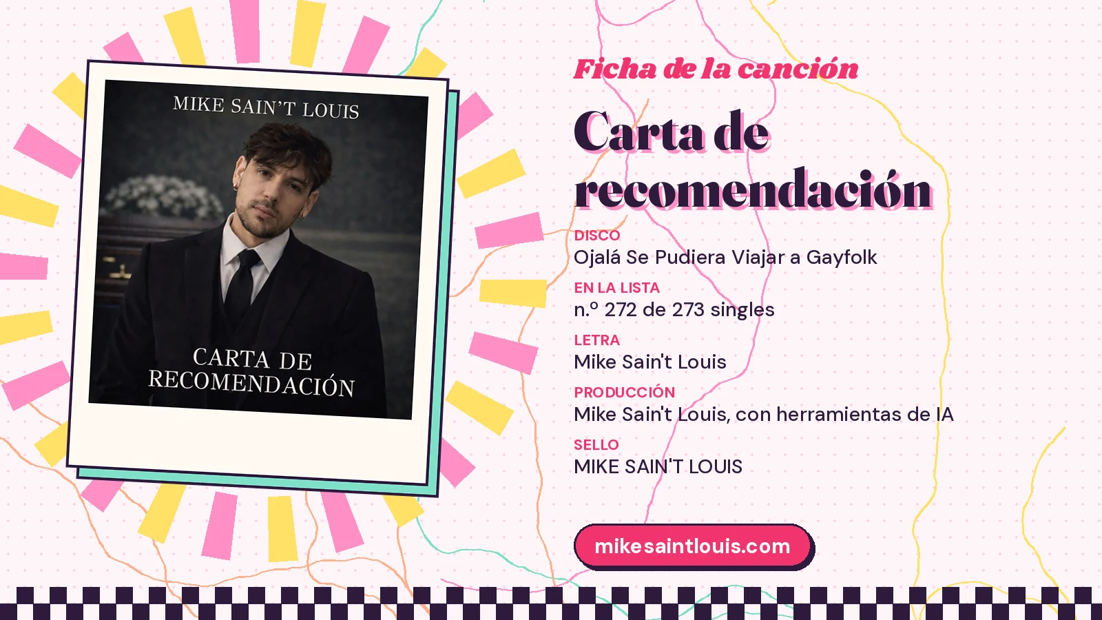 Song card for «Carta de recomendación» with its cover art: from the album «Ojalá Se Pudiera Viajar a Gayfolk», lyrics and production by Mike Sain't Louis