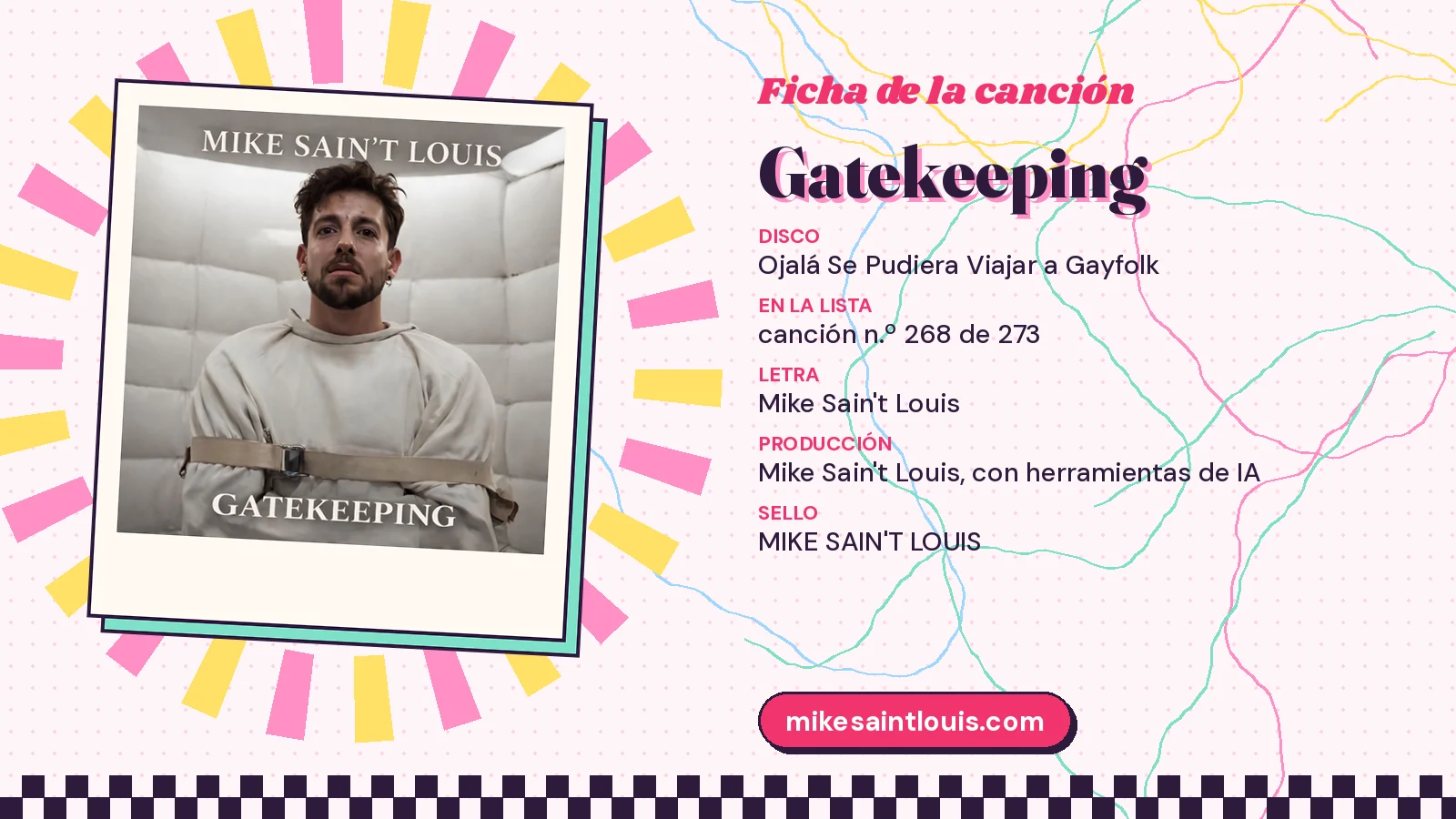 Ficha de «Gatekeeping» con su portada enmarcada, su número en el catálogo y los créditos de letra y producción