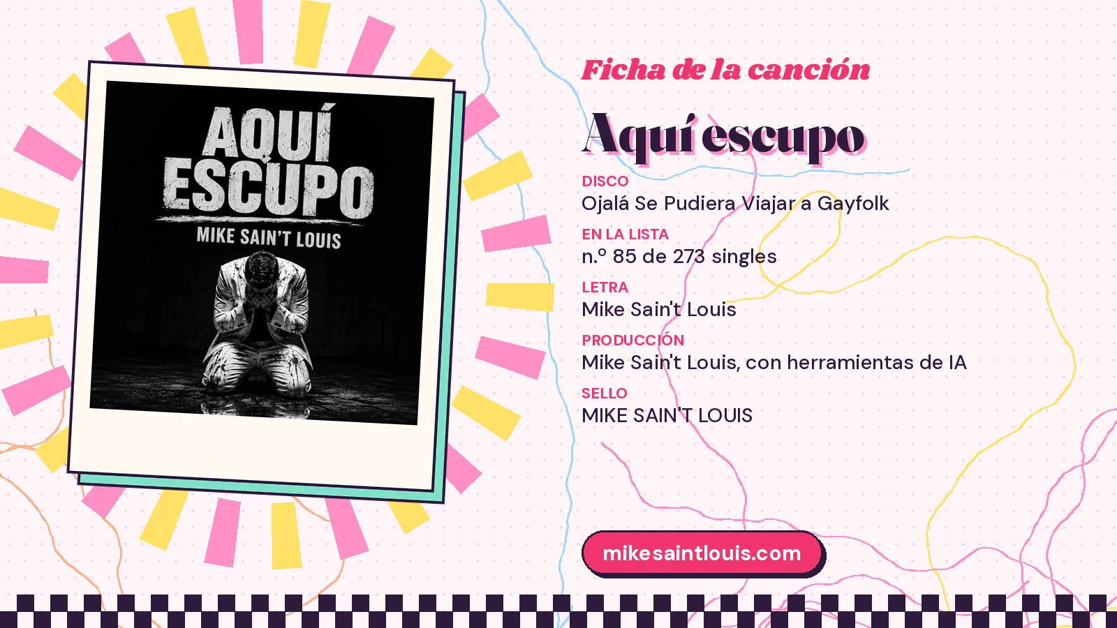 Song card for «Aquí escupo» with its cover art: from the album «Ojalá Se Pudiera Viajar a Gayfolk», lyrics and production by Mike Sain't Louis