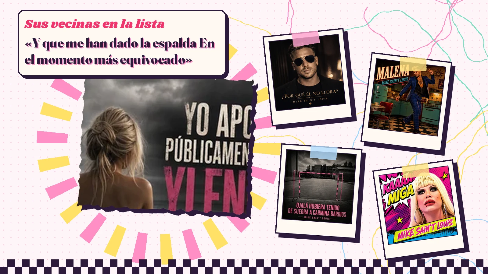 Collage con un detalle de la carátula de «Yo apoyo públicamente a Ylenia Padilla» y las carátulas de «¿Por qué él no llora?», «Malena», «Ojalá hubiera tenido de suegra a Carmina Barrios», «Kaaa miga»