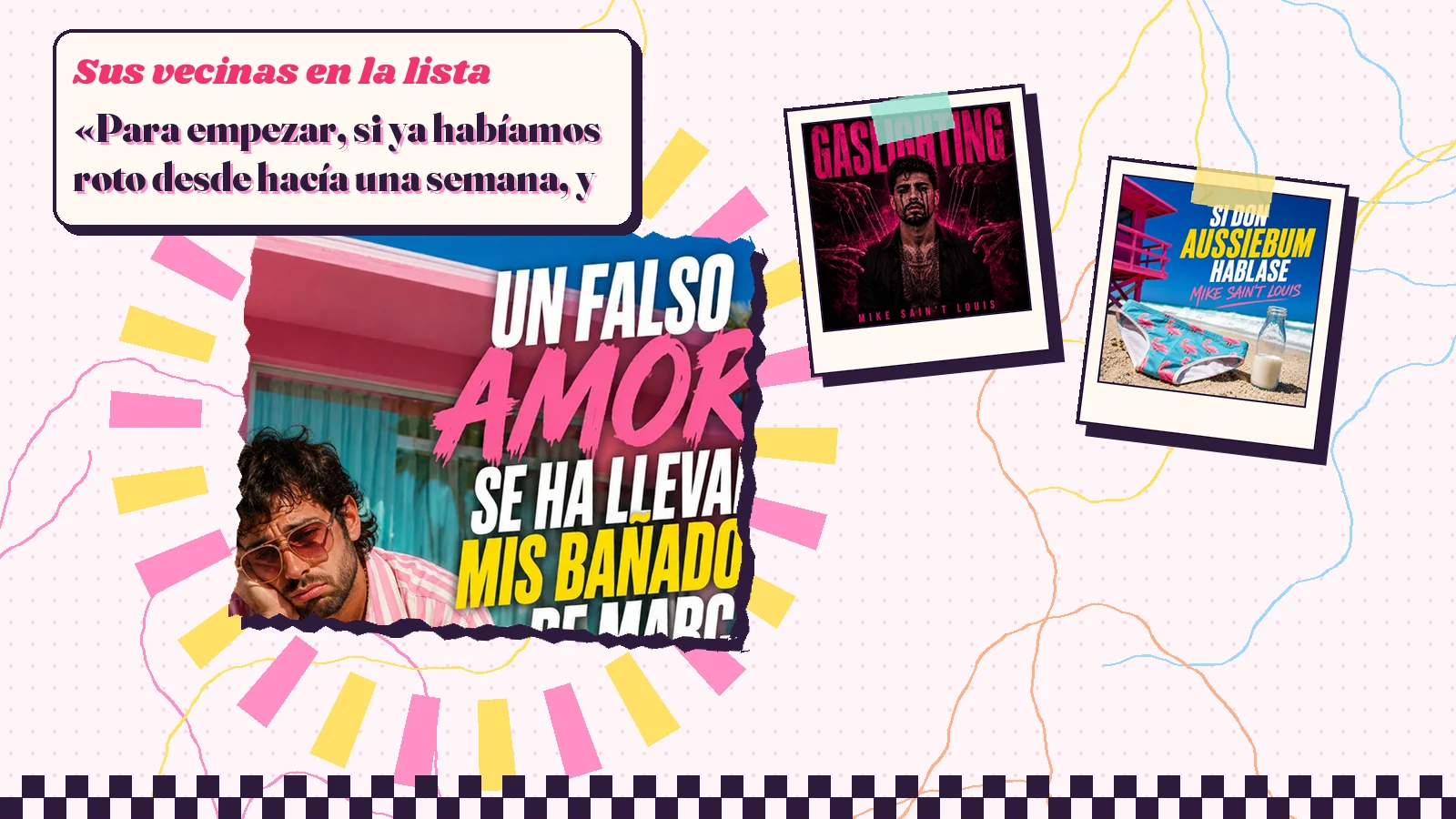 Collage con un detalle de la carátula de «Un falso amore se ha llevado mis bañadores de marca» y las carátulas de «Gaslighting», «Si Don Aussiebum hablase»