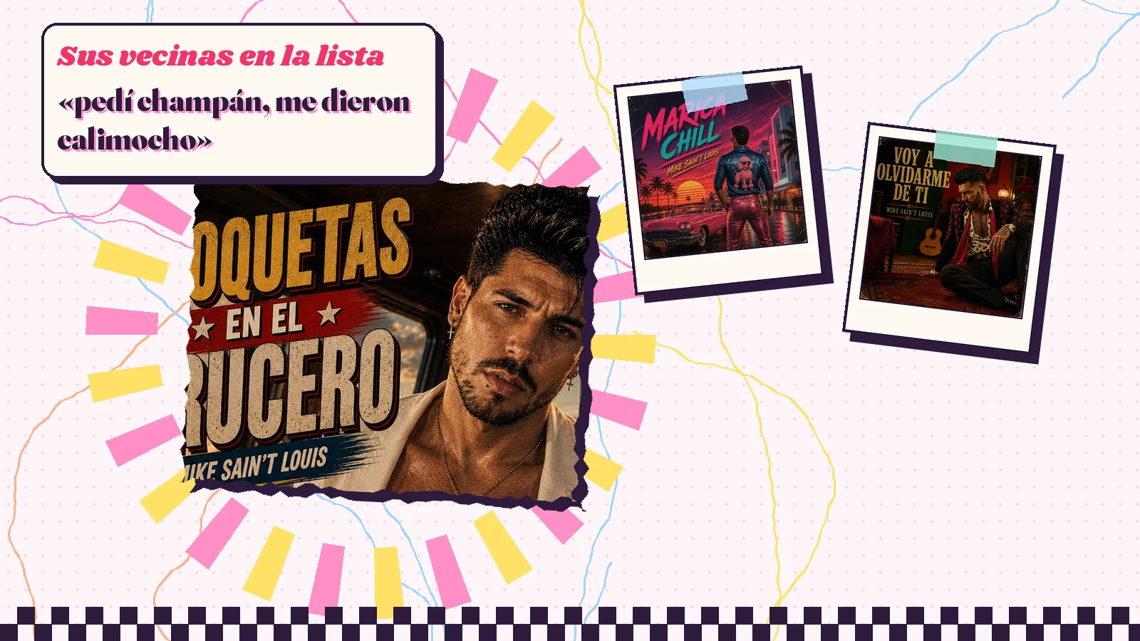 Collage with a detail of the «Croquetas en el crucero» cover art and the covers of «Marica chill» and «Voy a olvidarme de ti»