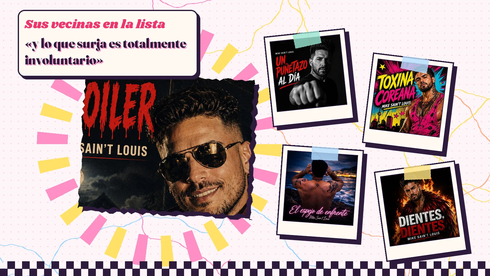 Collage con un detalle de la carátula de «Spoiler» y las carátulas de «Un puñetazo al dia», «Toxina coreana», «El espejo de enfrente», «Dientes, dientes»