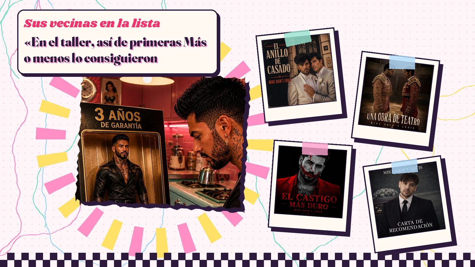 Collage con un detalle de la carátula de «3 años de garantía» y las carátulas de «El anillo de casado», «Una obra de teatro», «El castigo más duro», «Carta de recomendación»