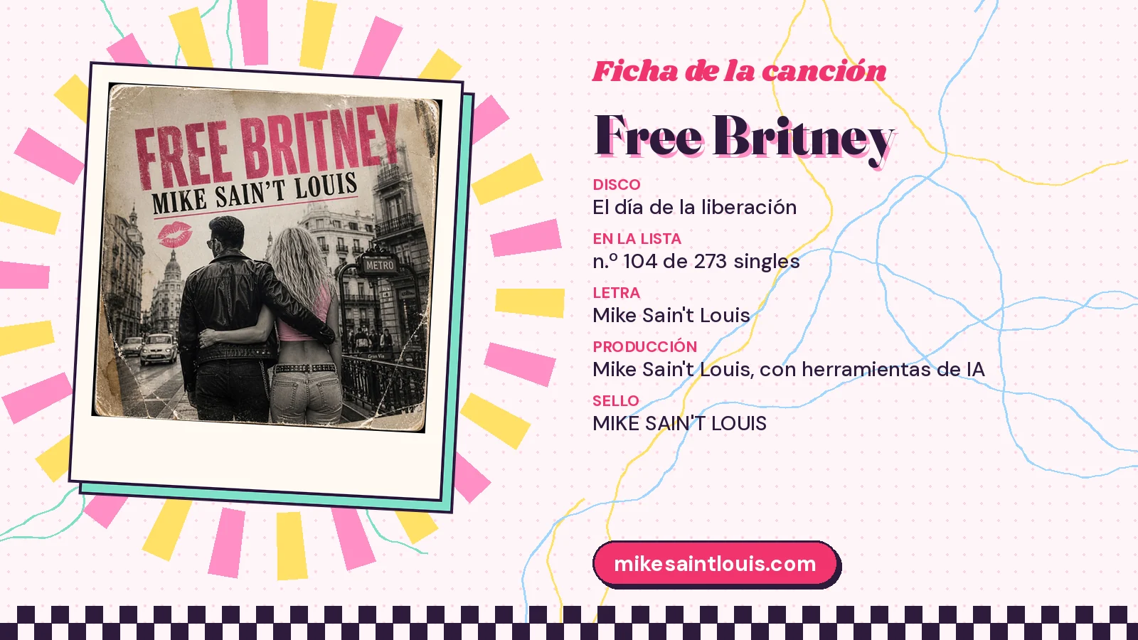 Ficha de la canción «Free Britney» con su carátula: disco «El día de la liberación», letra y producción de Mike Sain't Louis