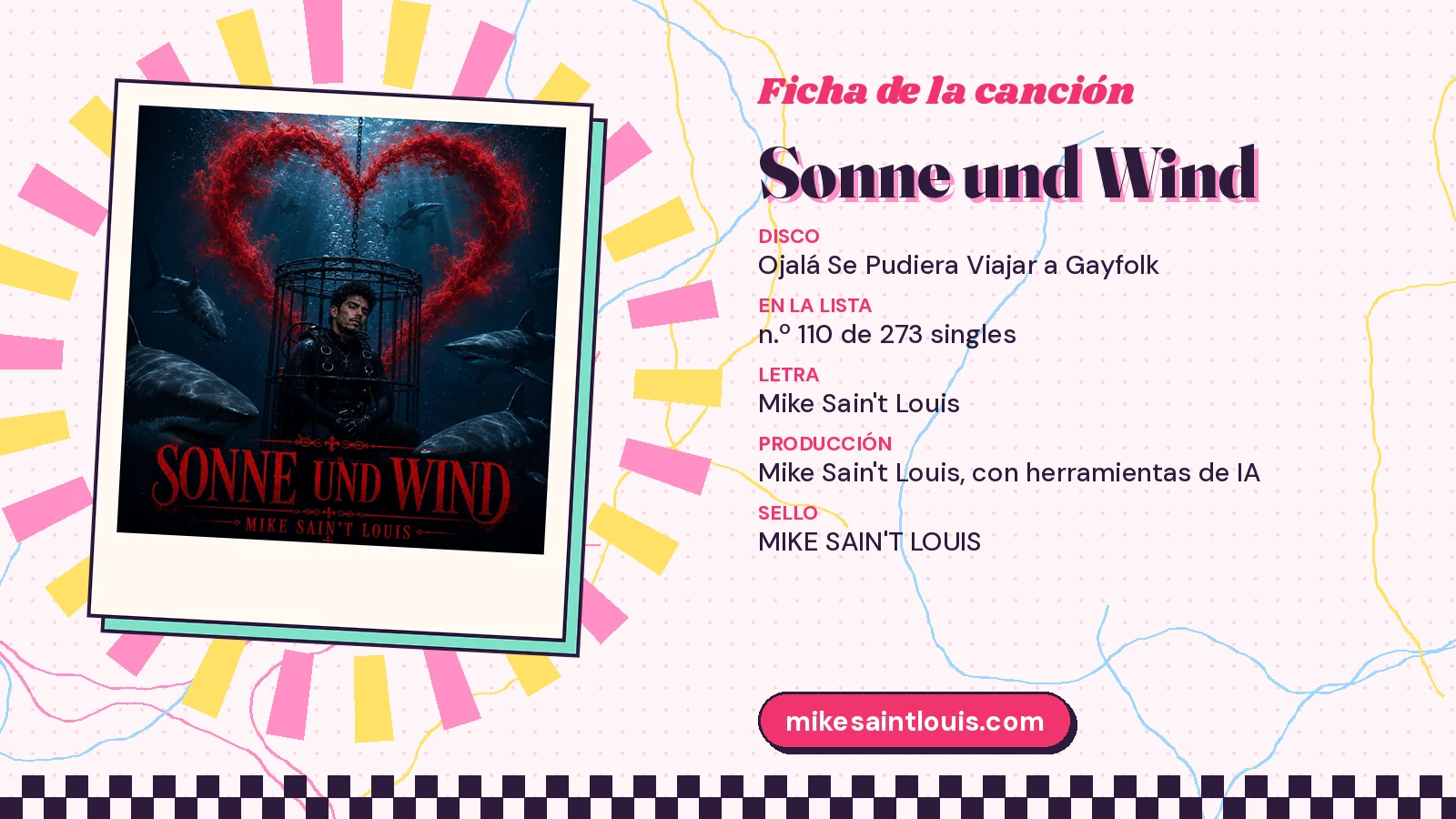 Ficha de la canción «Sonne und Wind» con su carátula: disco «Ojalá Se Pudiera Viajar a Gayfolk», letra y producción de Mike Sain't Louis
