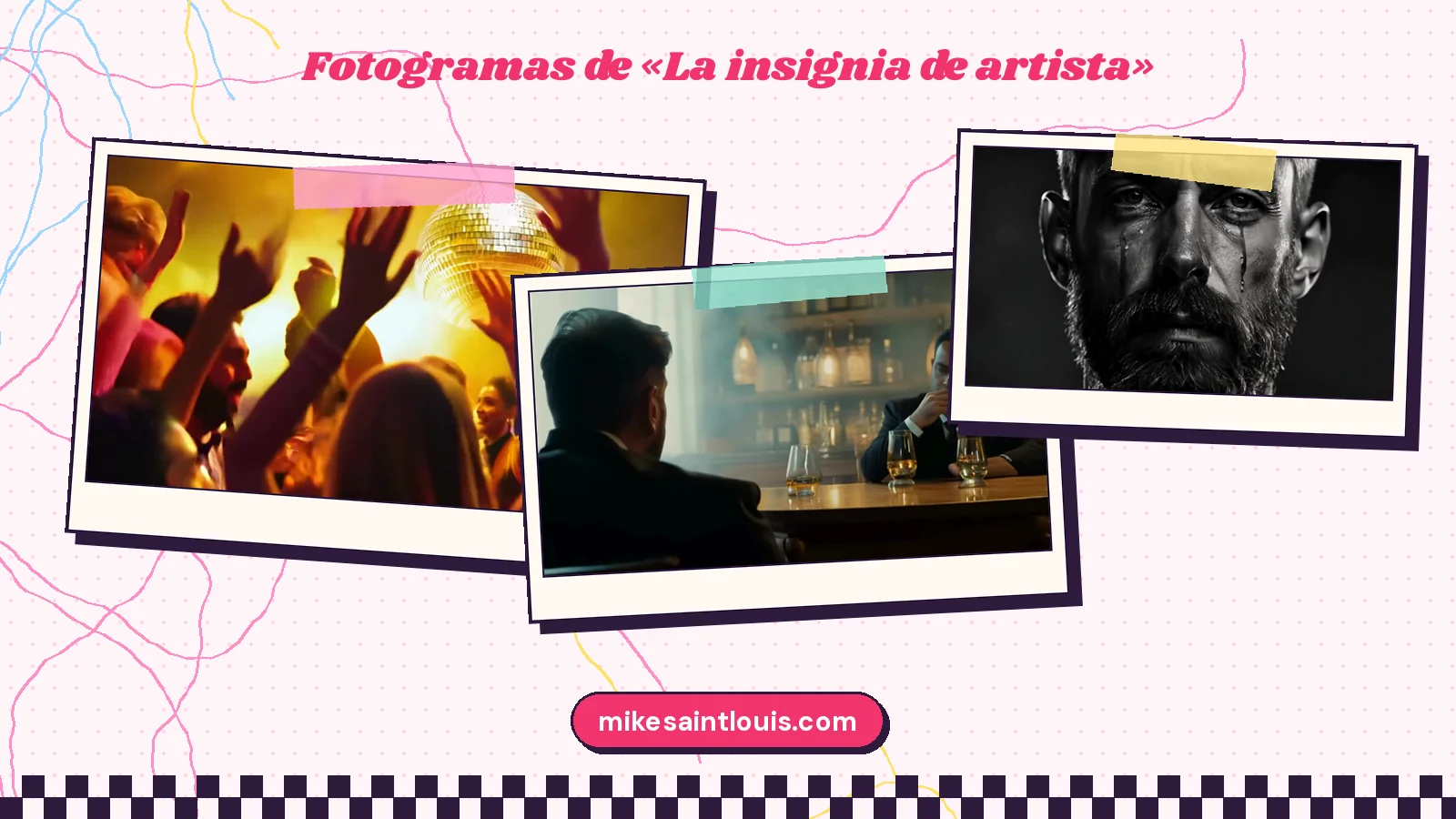 Stills from the official music video for «La insignia de artista» by Mike Sain't Louis