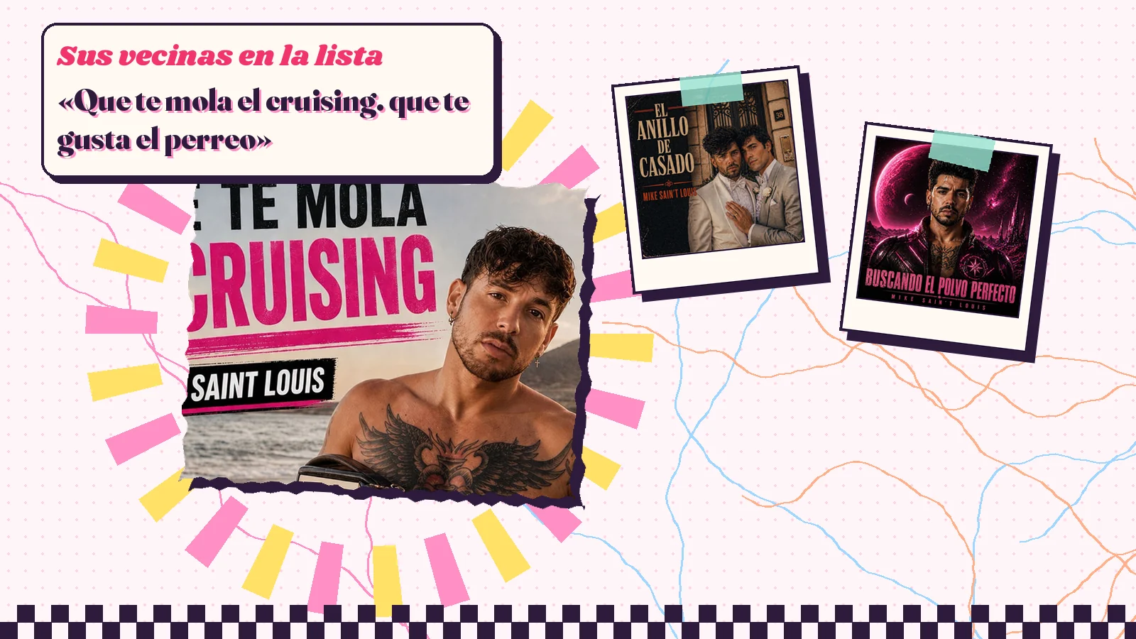 Collage con un detalle de la carátula de «Que te mola el cruising» y las carátulas de «El anillo de casado», «Buscando el polvo perfecto»