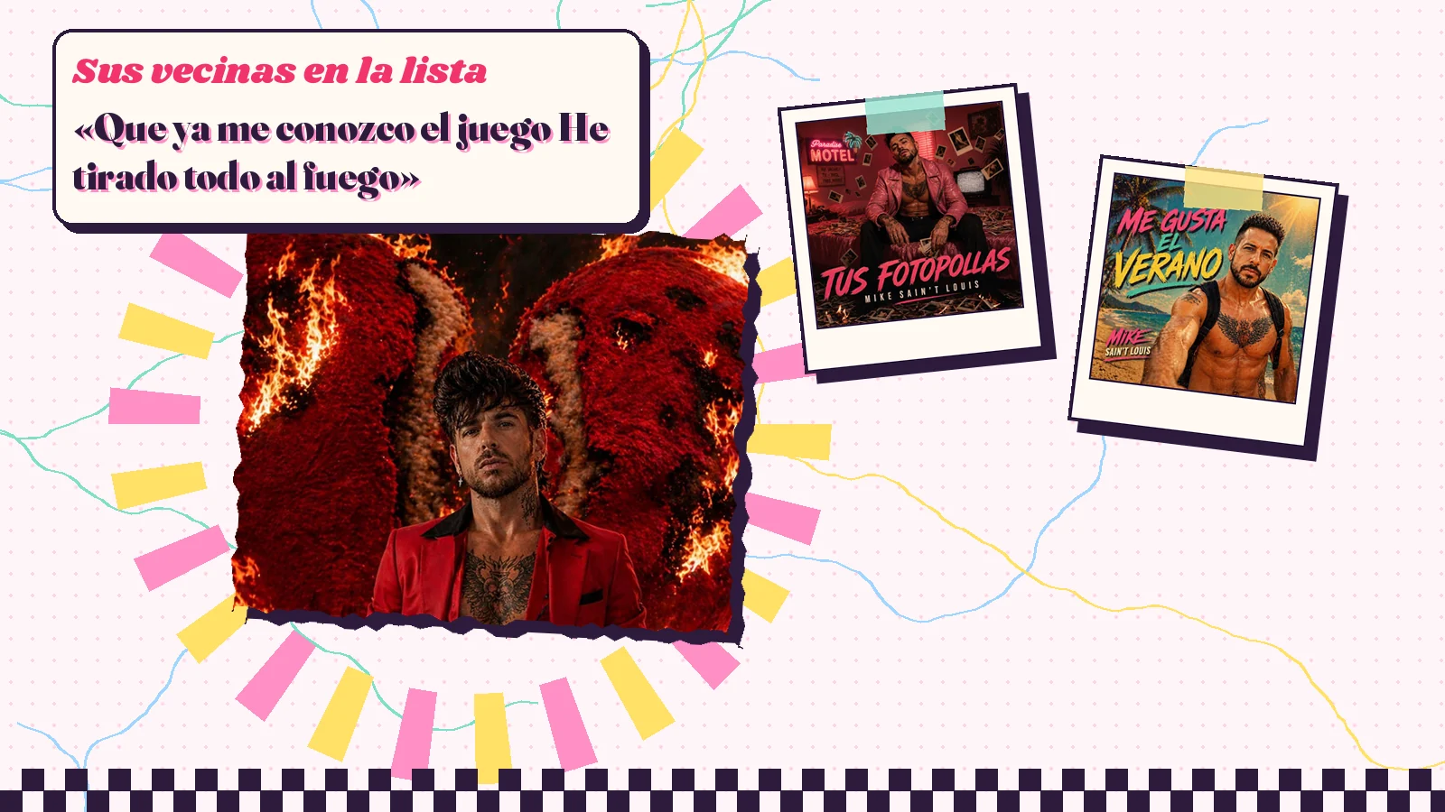 Collage con un detalle de la carátula de «Al fuego» y las carátulas de «Tus fotopollas», «Me Gusta el Verano»
