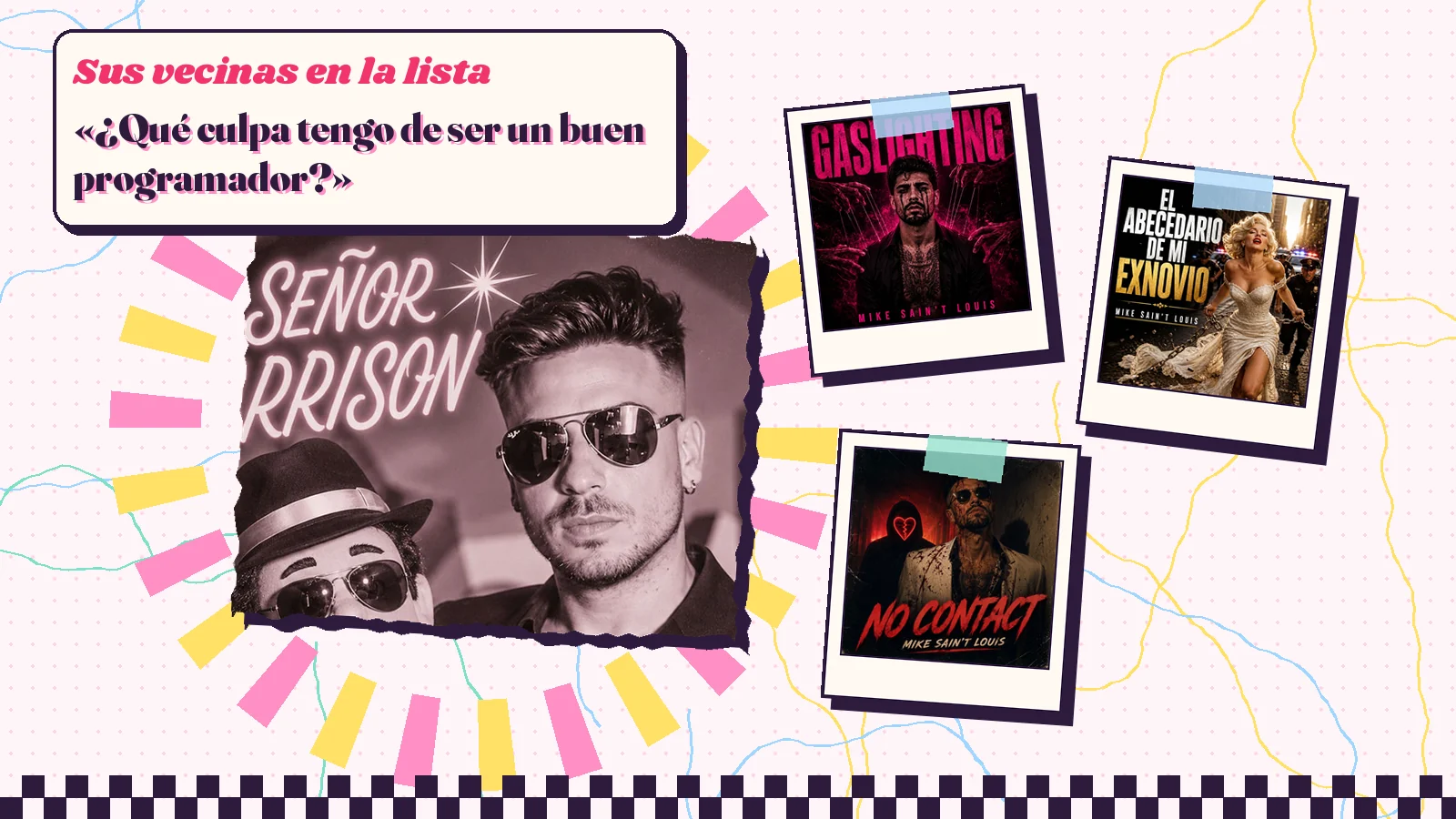 Collage with a detail of the «El señor Garrison» cover art and the covers of «Gaslighting», «El abecedario de mi exnovio» and «No contact»