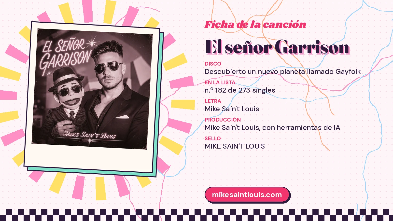 Song card for «El señor Garrison» with its cover art: from the album «Descubierto un nuevo planeta llamado Gayfolk», lyrics and production by Mike Sain't Louis
