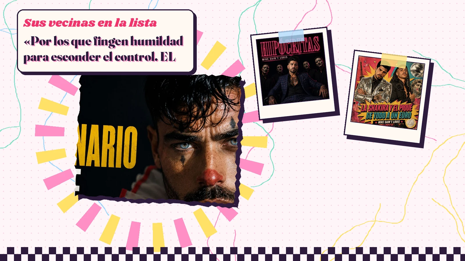Collage con un detalle de la carátula de «El canario que miente» y las carátulas de «Hipócritas», «La shakira y el piqué de todo a 1 euro»