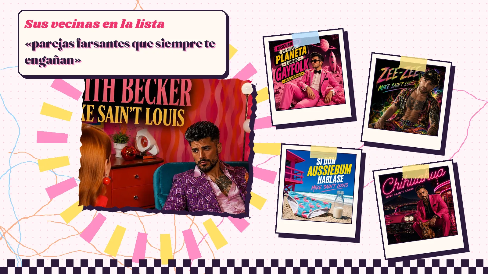 Collage con un detalle de la carátula de «Judith Bécker» y las carátulas de «Descubierto un nuevo planeta llamado Gayfolk», «Zee-Zee», «Si Don Aussiebum hablase», «Chihuahua»