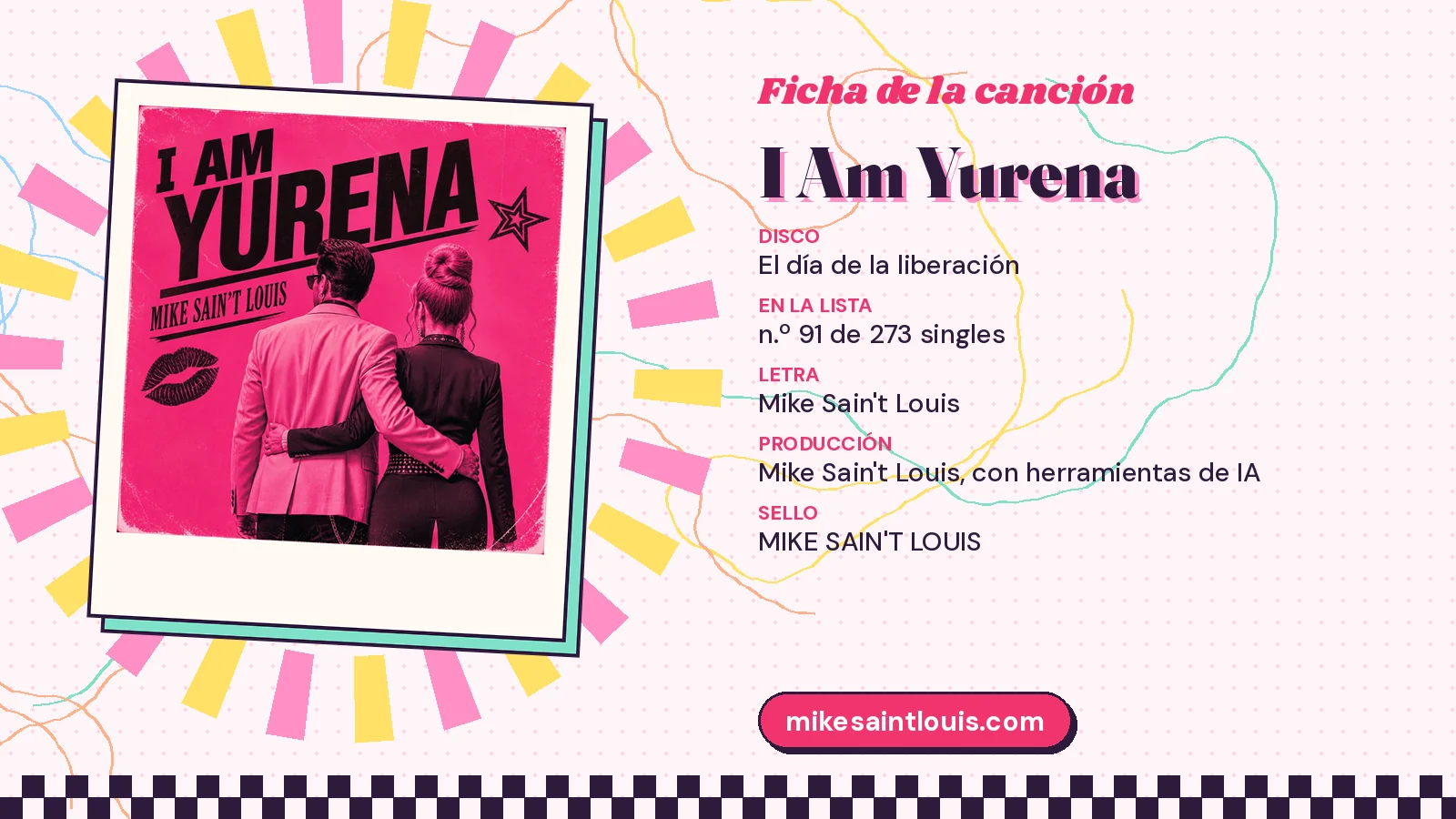 Ficha de la canción «I Am Yurena» con su carátula: disco «El día de la liberación», letra y producción de Mike Sain't Louis