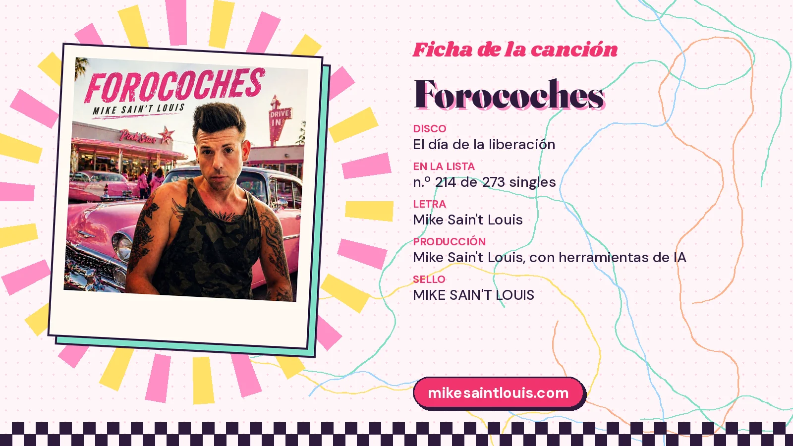 Ficha de la canción «Forocoches» con su carátula: disco «El día de la liberación», letra y producción de Mike Sain't Louis