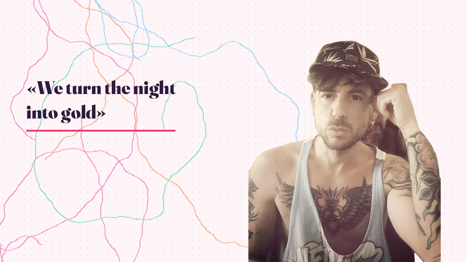 Foto real de Mike Sain't Louis con gorra junto al verso de «Boys Like Us» «We turn the night into gold»