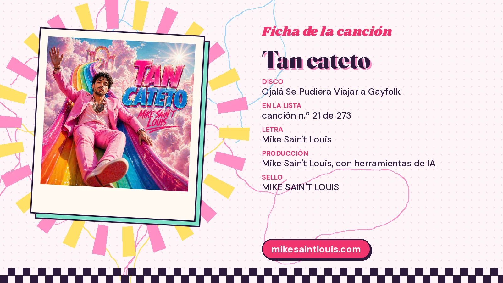 Ficha de la canción «Tan cateto» de Mike Sain't Louis: disco Ojalá Se Pudiera Viajar a Gayfolk, letra y producción de Mike Sain't Louis