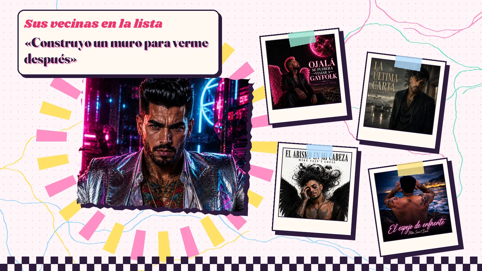 La portada de «Ruido en mi mente» rodeada por las de «Ojalá se pudiera viajar a Gayfolk», «La última carta», «El abismo en mi cabeza» y «El espejo de enfrente»