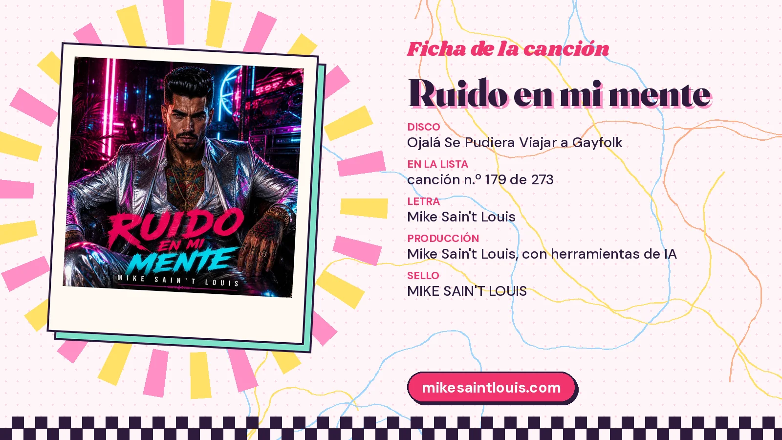 Datos de «Ruido en mi mente» con su portada de neón: puesto 179 de 273, segundo disco de la trilogía, sello MIKE SAIN'T LOUIS