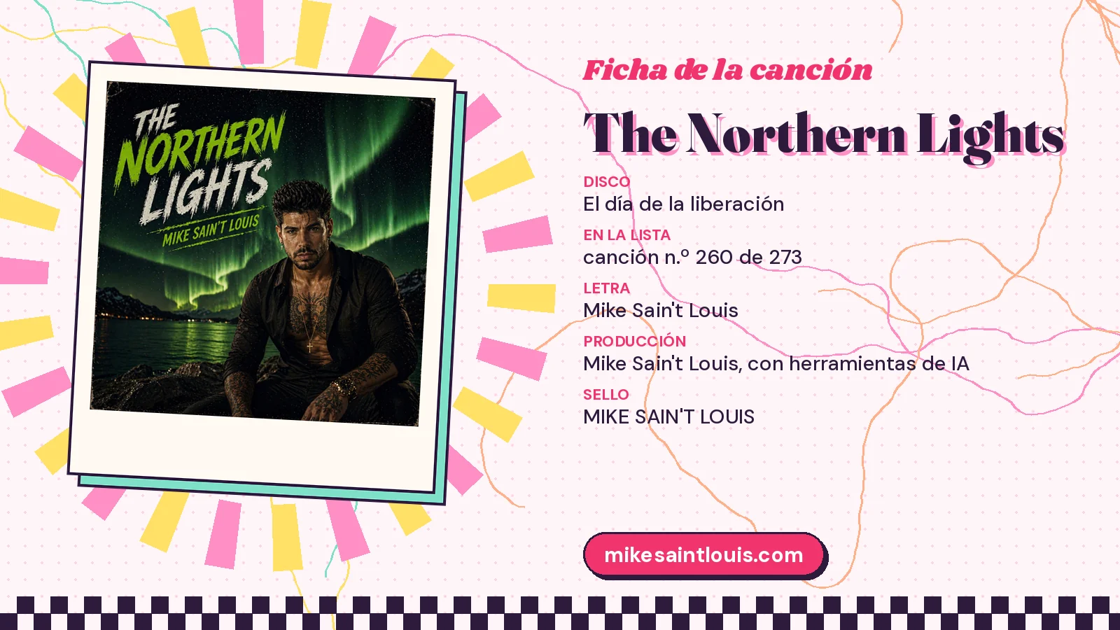Ficha de «The Northern Lights» con su portada de aurora verde sobre un fiordo, el tercer disco «El día de la liberación» y el puesto 260 de 273 en la lista de canciones