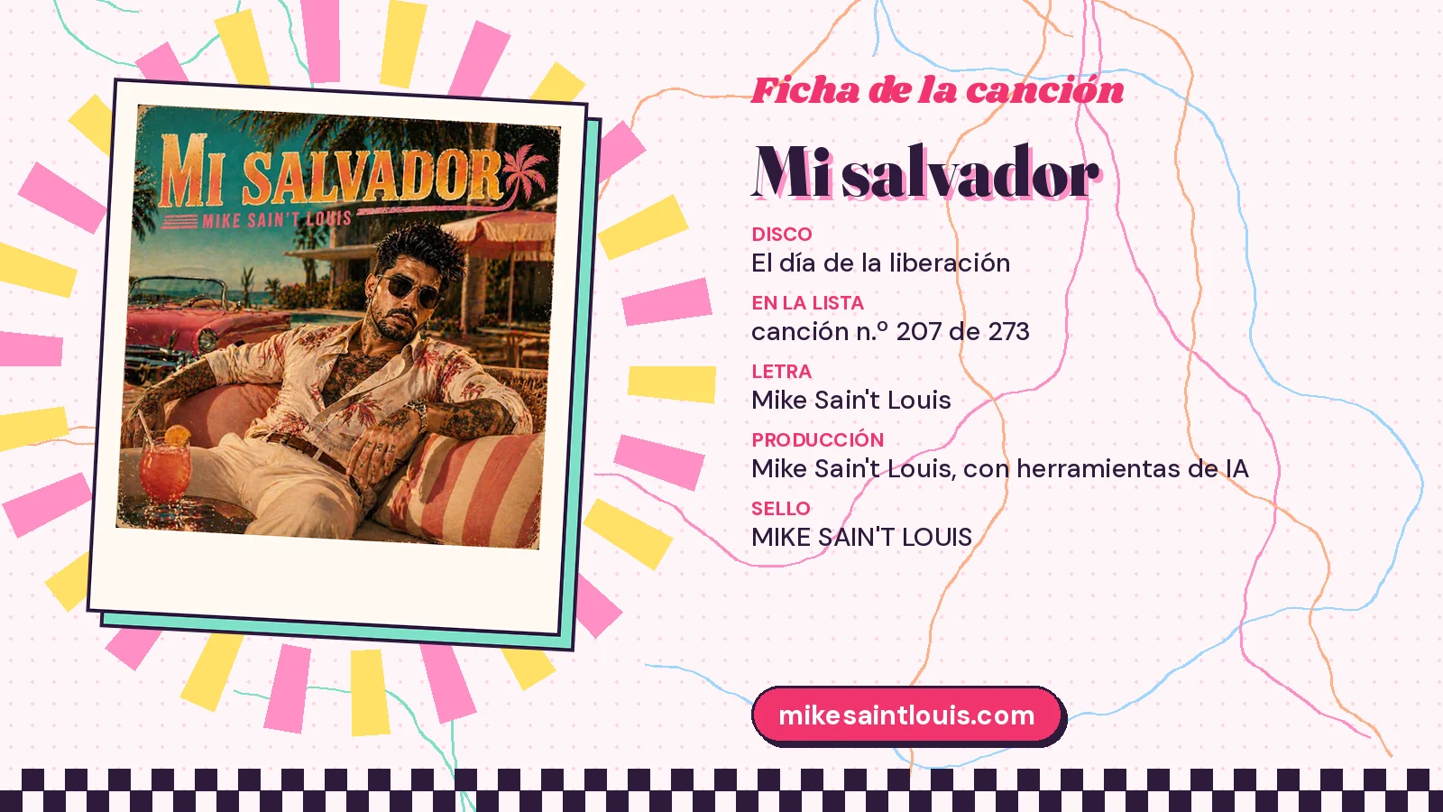 Datos de «Mi salvador» con su portada de terraza junto a la piscina: disco «El día de la liberación», sello MIKE SAIN'T LOUIS