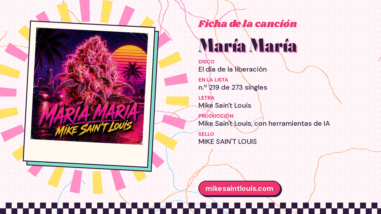 Song card for «María María» with its cover art: from the album «El día de la liberación», lyrics and production by Mike Sain't Louis