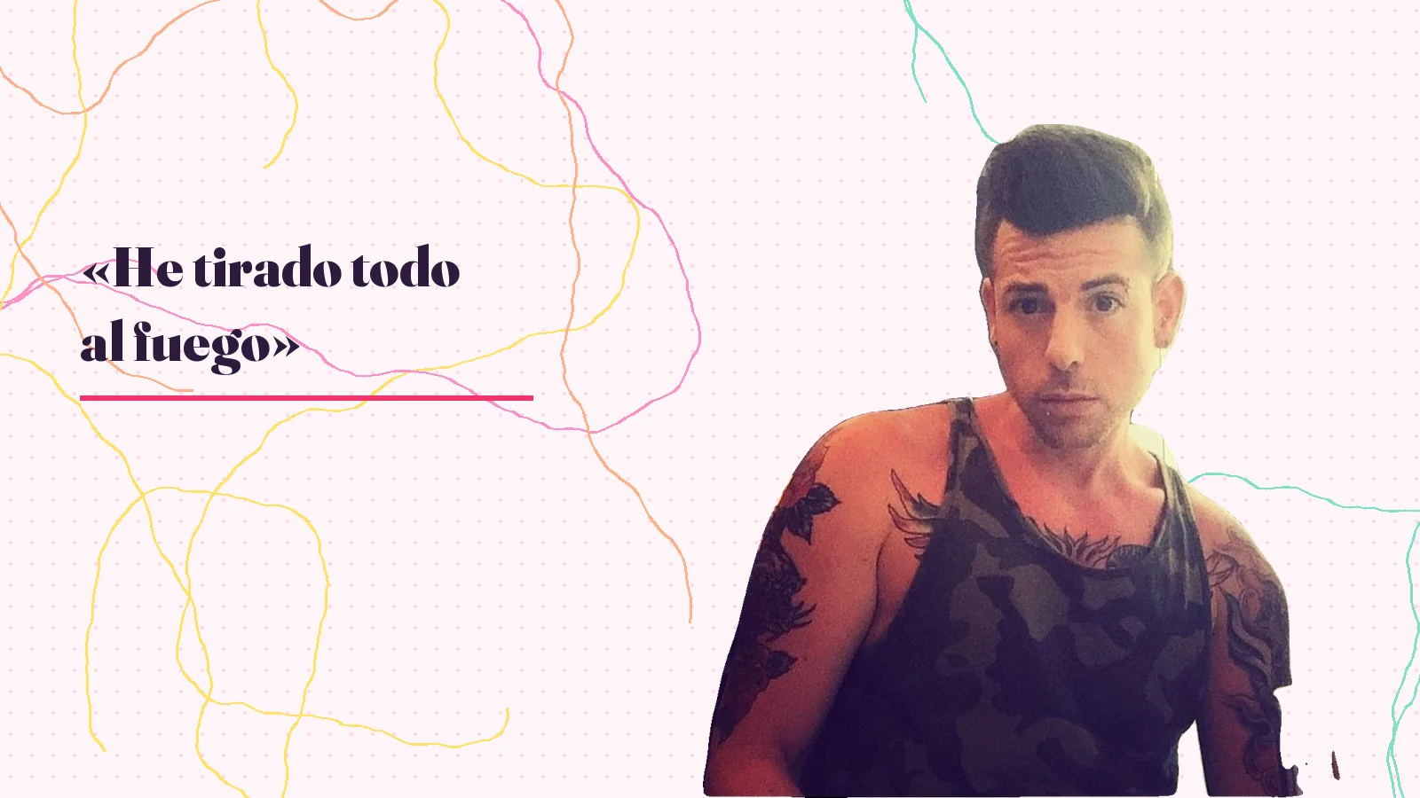 Foto real de Mike Sain't Louis junto a un verso de «Al fuego»: «He tirado todo al fuego»