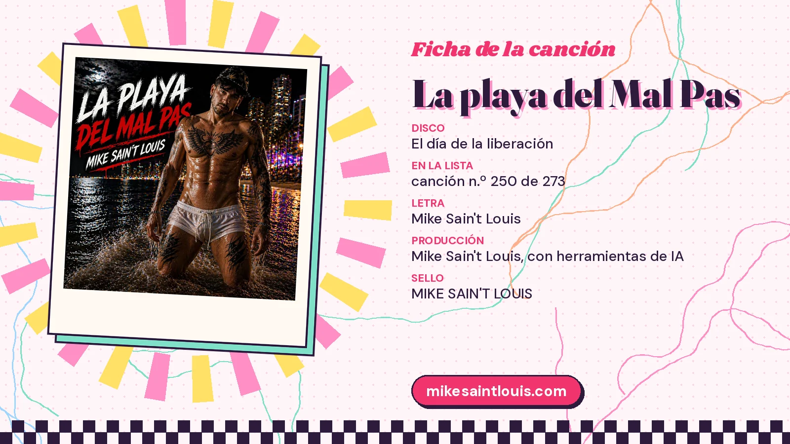 Ficha de la canción «La playa del Mal Pas» con su carátula: disco «El día de la liberación», letra y producción de Mike Sain't Louis