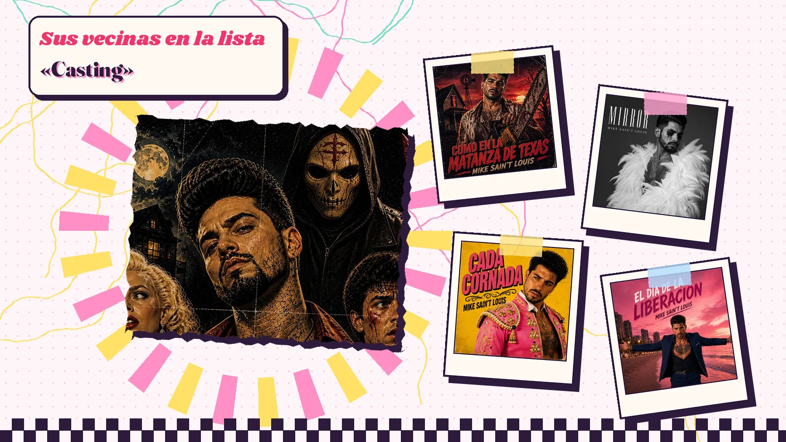Collage con un detalle de la carátula de «Casting» y las carátulas de «Como en la matanza de Texas», «Mirror», «Cada cornada», «El día de la liberación»