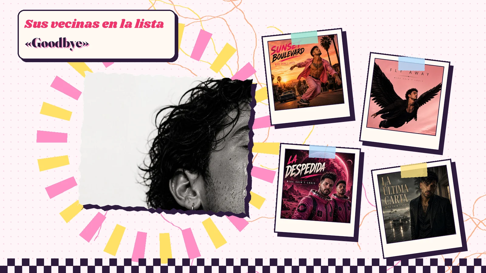 Collage con un detalle de la carátula de «Goodbye» y las carátulas de «Sunset Boulevard», «Fly Away», «La despedida», «La última carta»