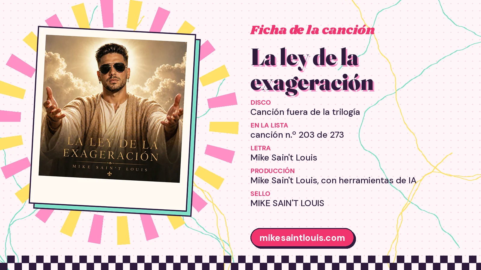 Datos de «La ley de la exageración» en el catálogo: puesto 203 de 273, sin disco de la trilogía, letra de Mike Sain't Louis y sello propio
