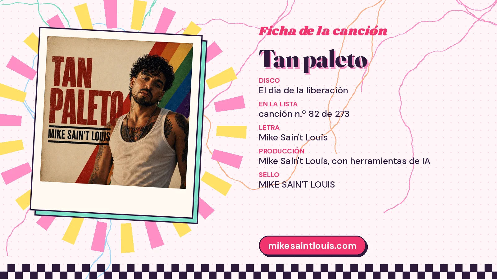 Ficha de «Tan paleto» con su portada enmarcada, su número en el catálogo y los créditos de letra y producción