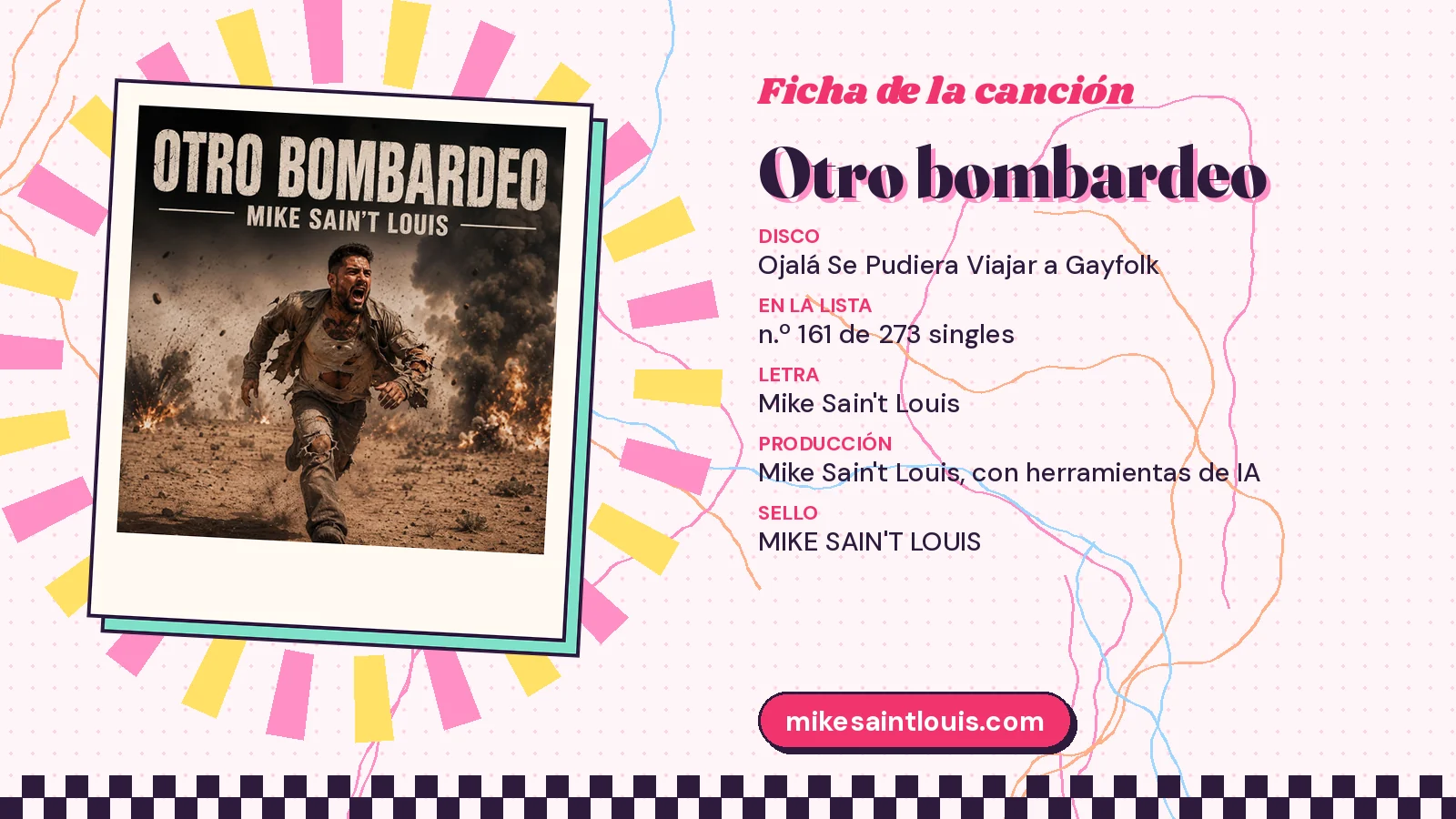 Song card for «Otro bombardeo» with its cover art: from the album «Ojalá Se Pudiera Viajar a Gayfolk», lyrics and production by Mike Sain't Louis