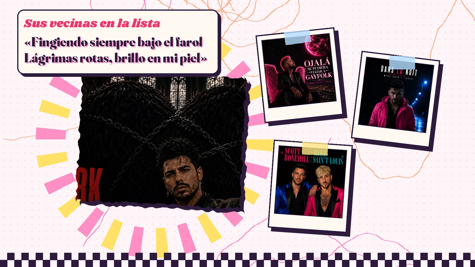 Collage con un detalle de la carátula de «Dark Corners» y las carátulas de «Ojalá se pudiera viajar a Gayfolk», «Dans la nuit», «Scott Bonehill»