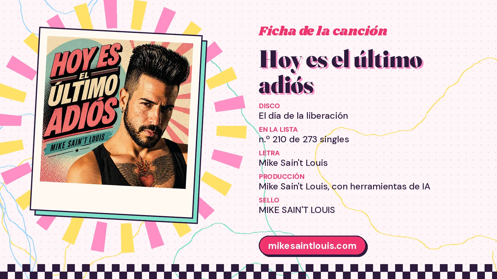 Song card for «Hoy es el último adiós» with its cover art: from the album «El día de la liberación», lyrics and production by Mike Sain't Louis